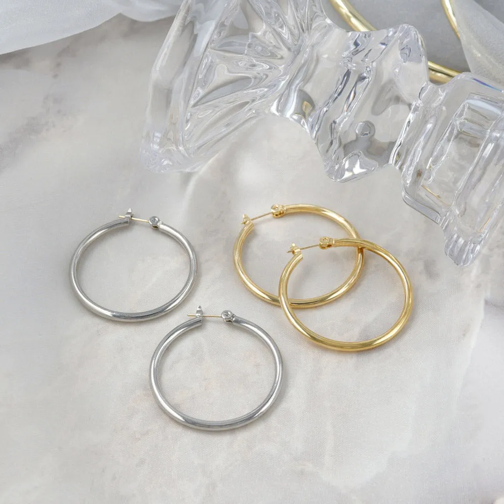 18K Gold Post Everyday Hoop Earrings