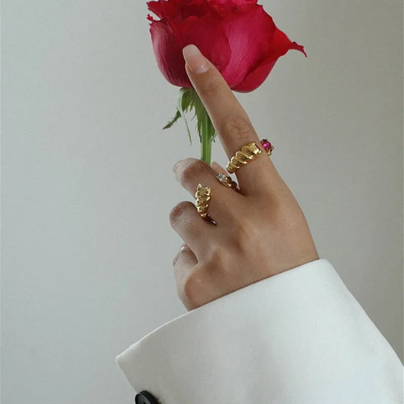 18K Gold Ring 3 colors Green Rose Black