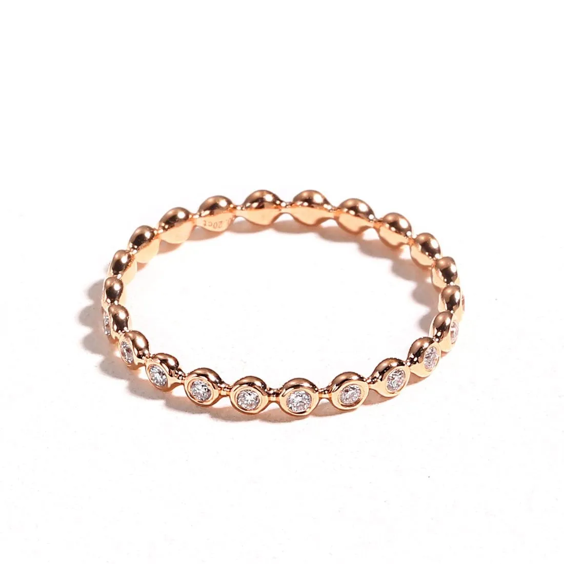 18K Pink Gold Beaded Diamond Ring