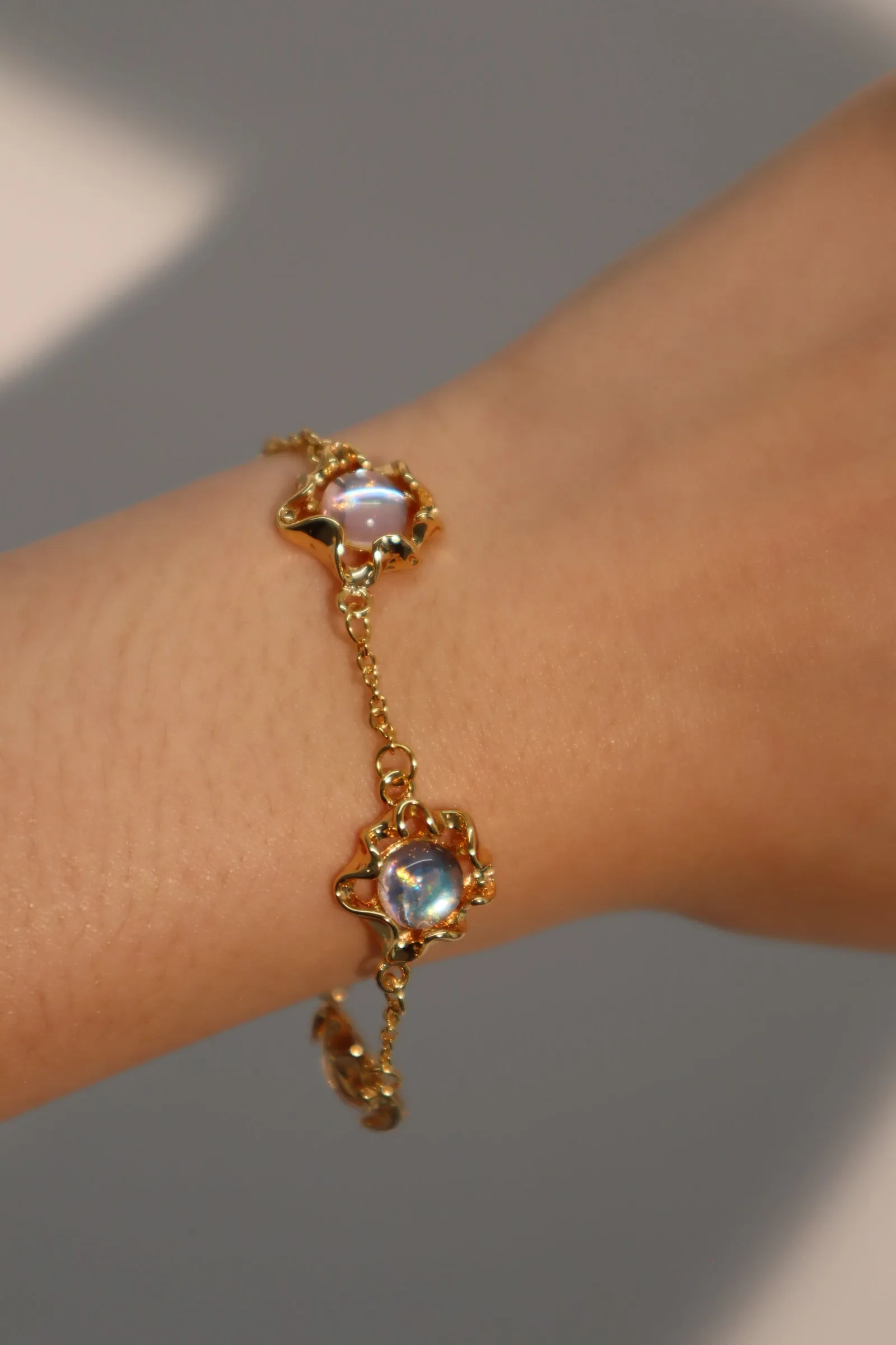 18K Real Gold Plated Multi Moonstones Bracelet