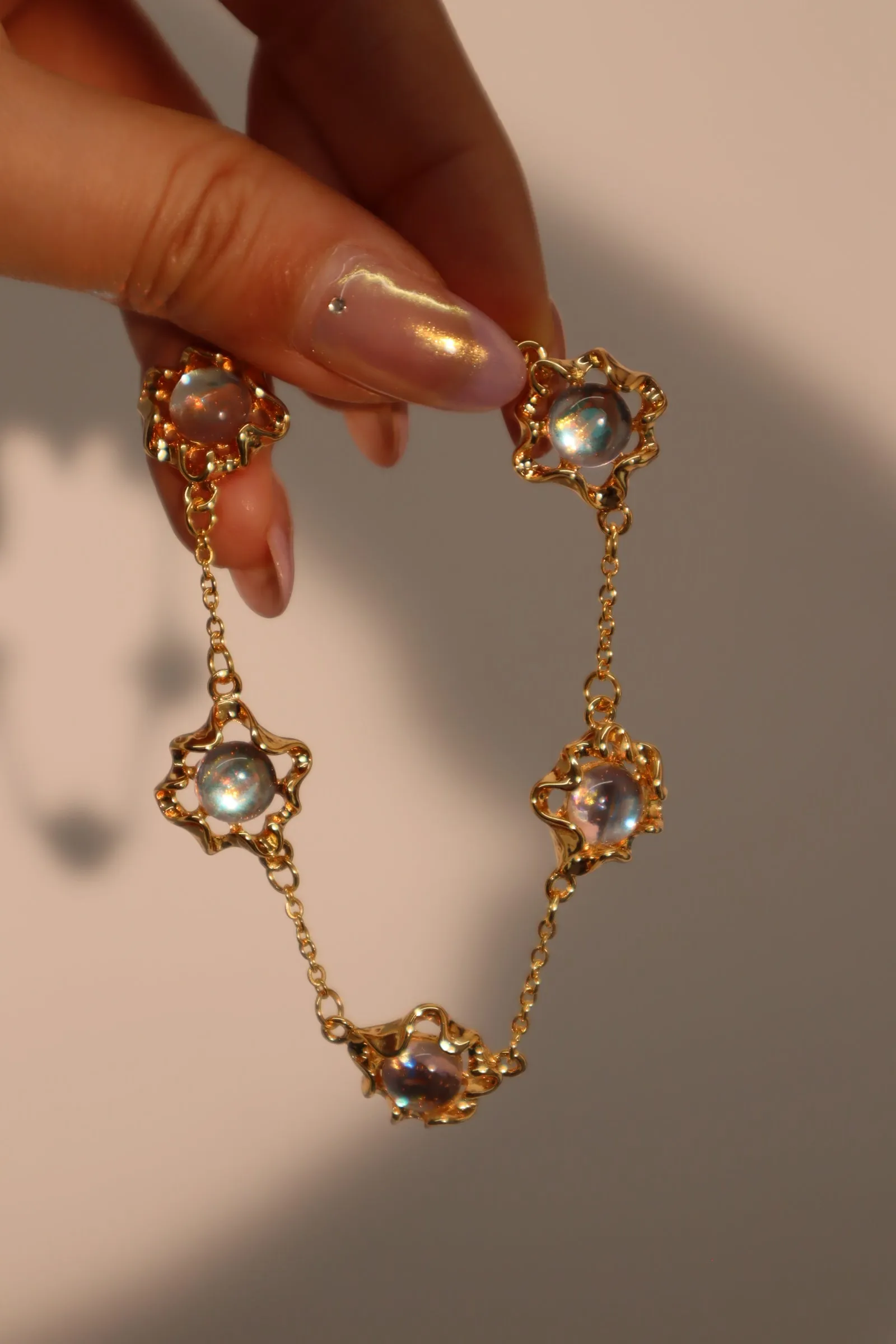 18K Real Gold Plated Multi Moonstones Bracelet