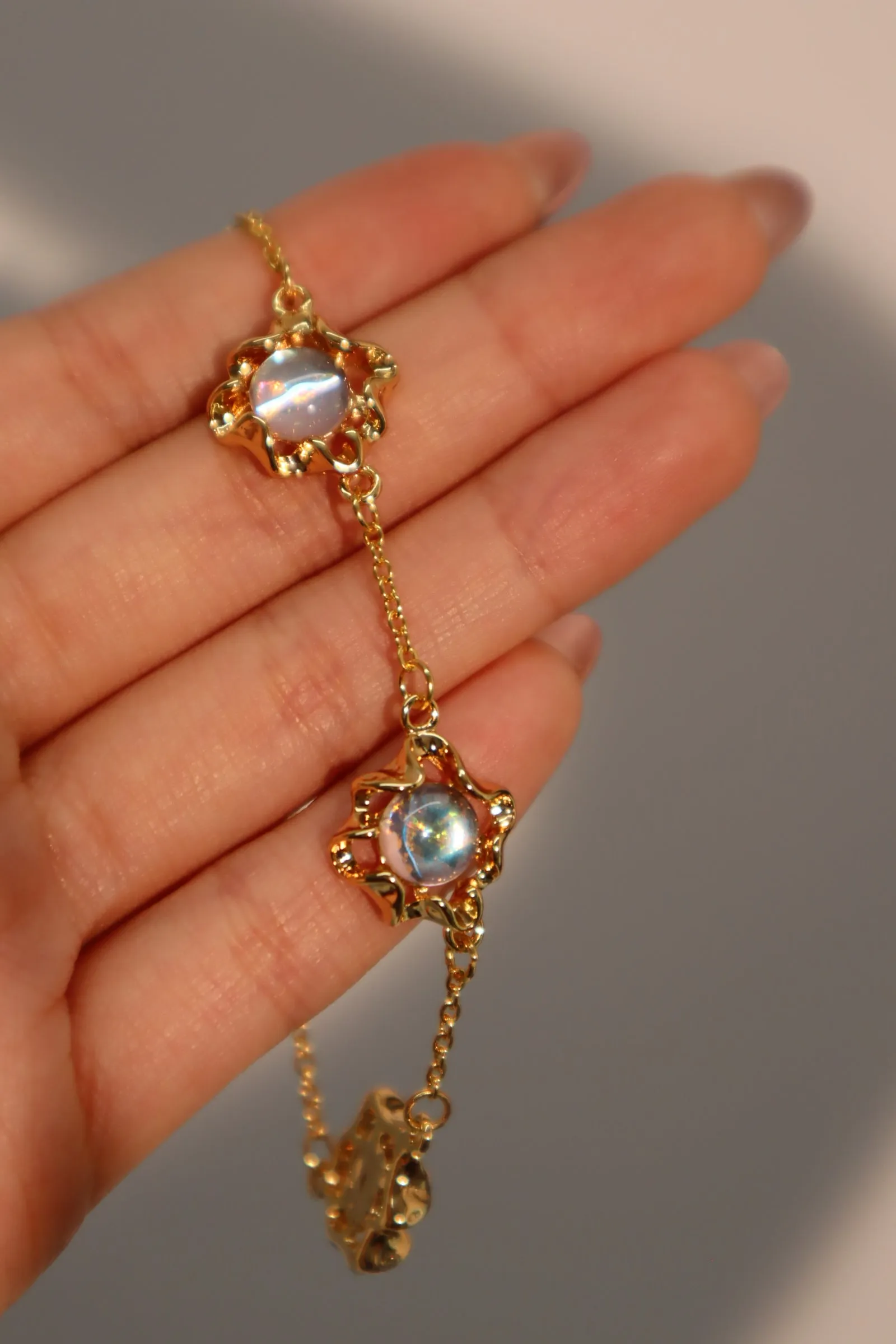 18K Real Gold Plated Multi Moonstones Bracelet