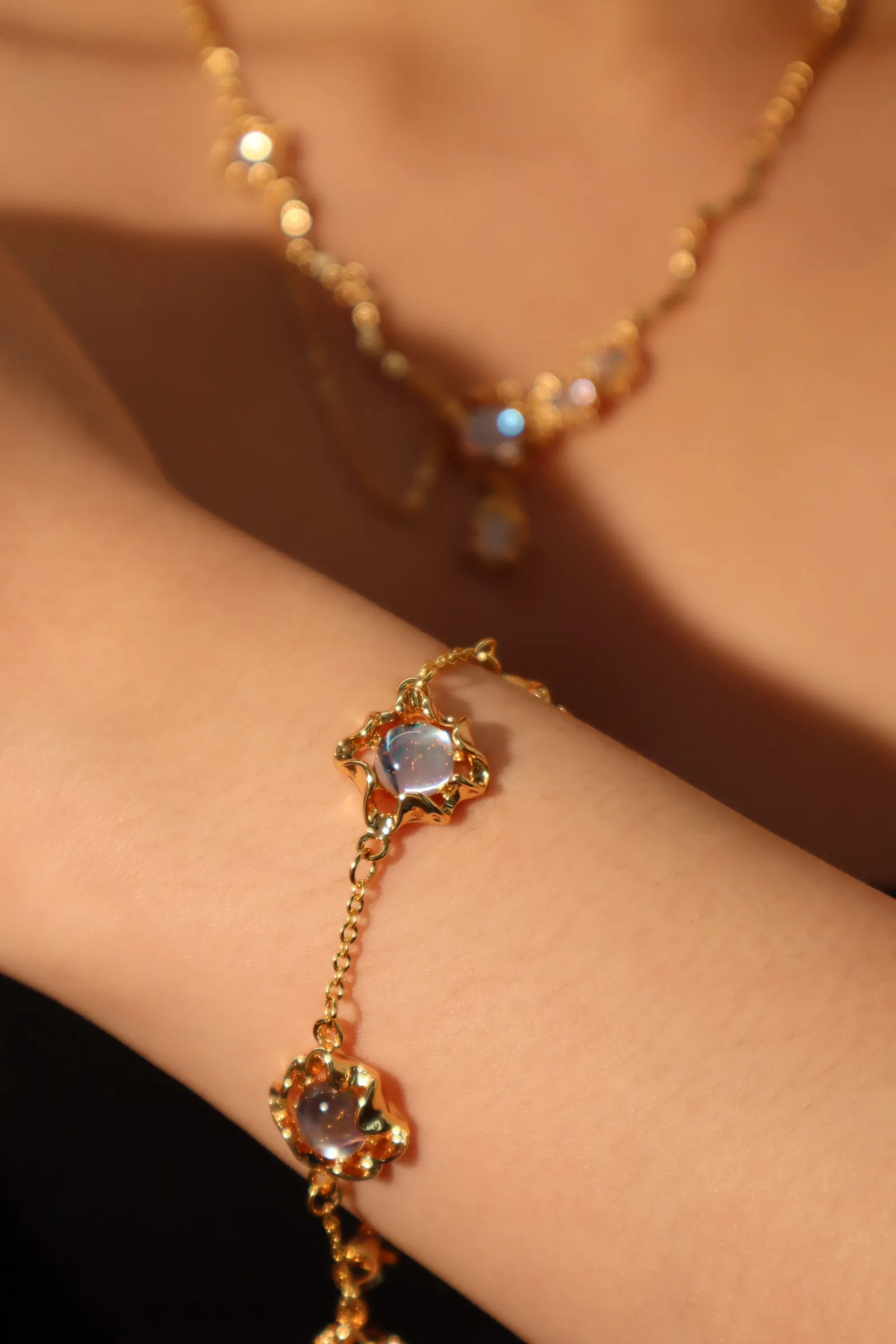 18K Real Gold Plated Multi Moonstones Bracelet