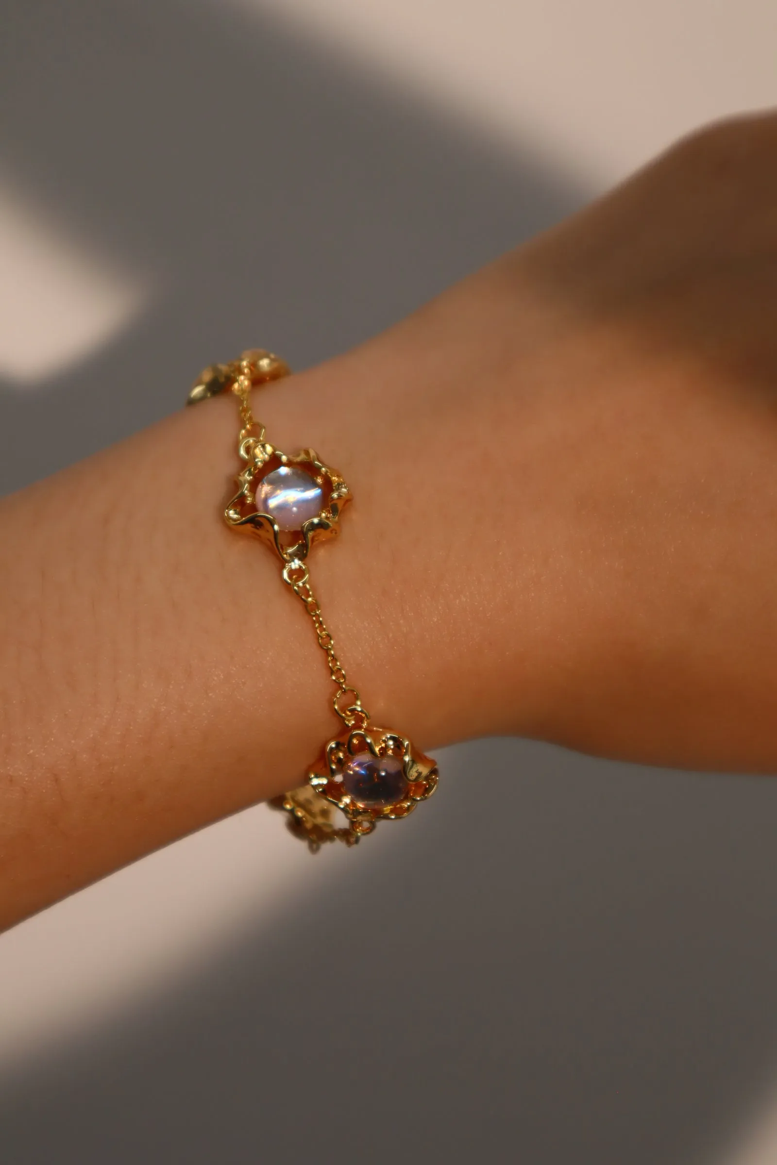 18K Real Gold Plated Multi Moonstones Bracelet