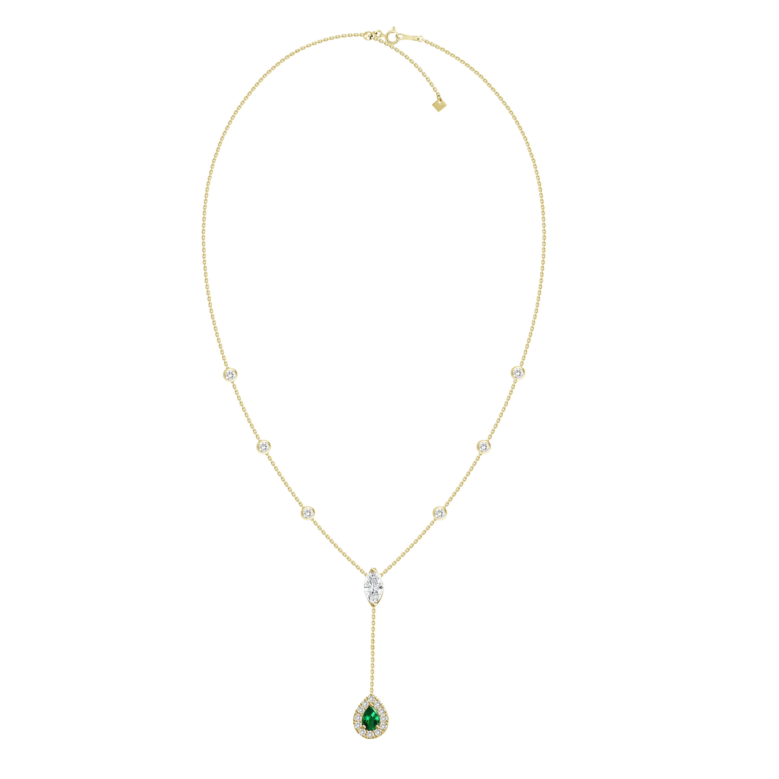 18K White Gold Diamond   Emerald Y Necklace