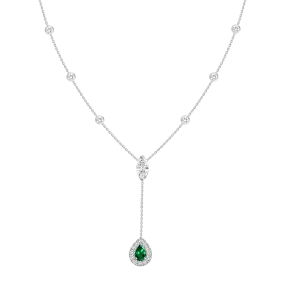 18K White Gold Diamond   Emerald Y Necklace