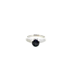 18K White Gold - Pave Diamond & Purple Sapphire Ring - 11443