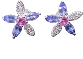 18K White Gold Pink Sapphire & Tanzanite Diamond Earrings