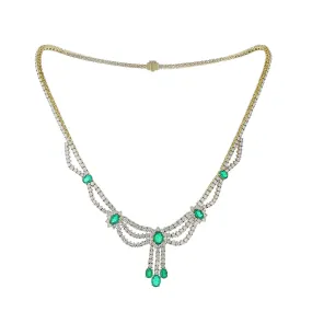 18K Yellow Gold Diamond and Emerald Drape Necklace