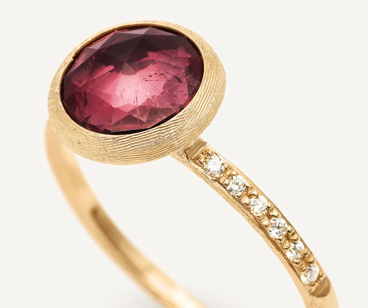 18K Yellow Gold London Pink Tourmaline Ring with Diamond Pavé Shank