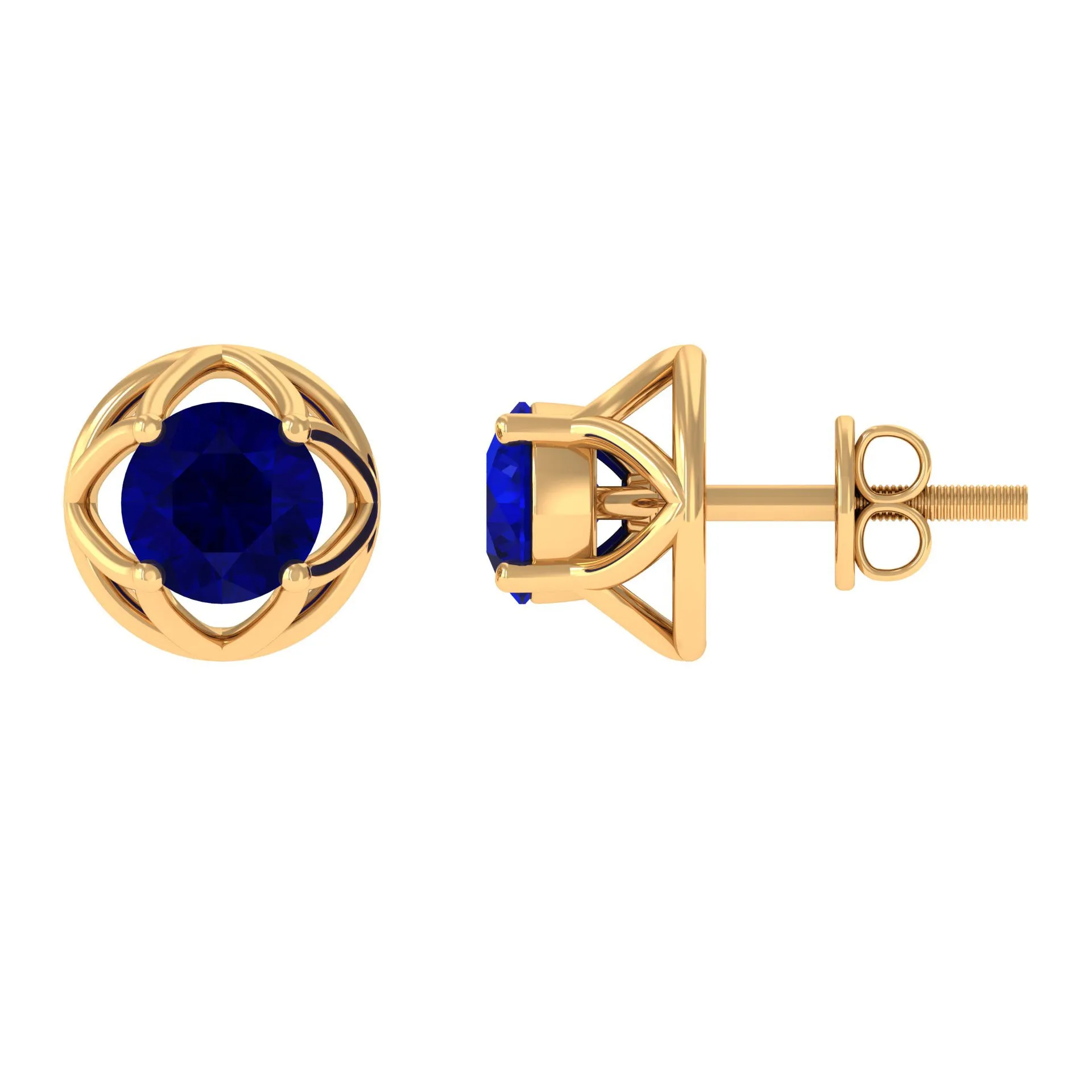 2 CT Blue Sapphire Solitaire Vintage Stud Earrings