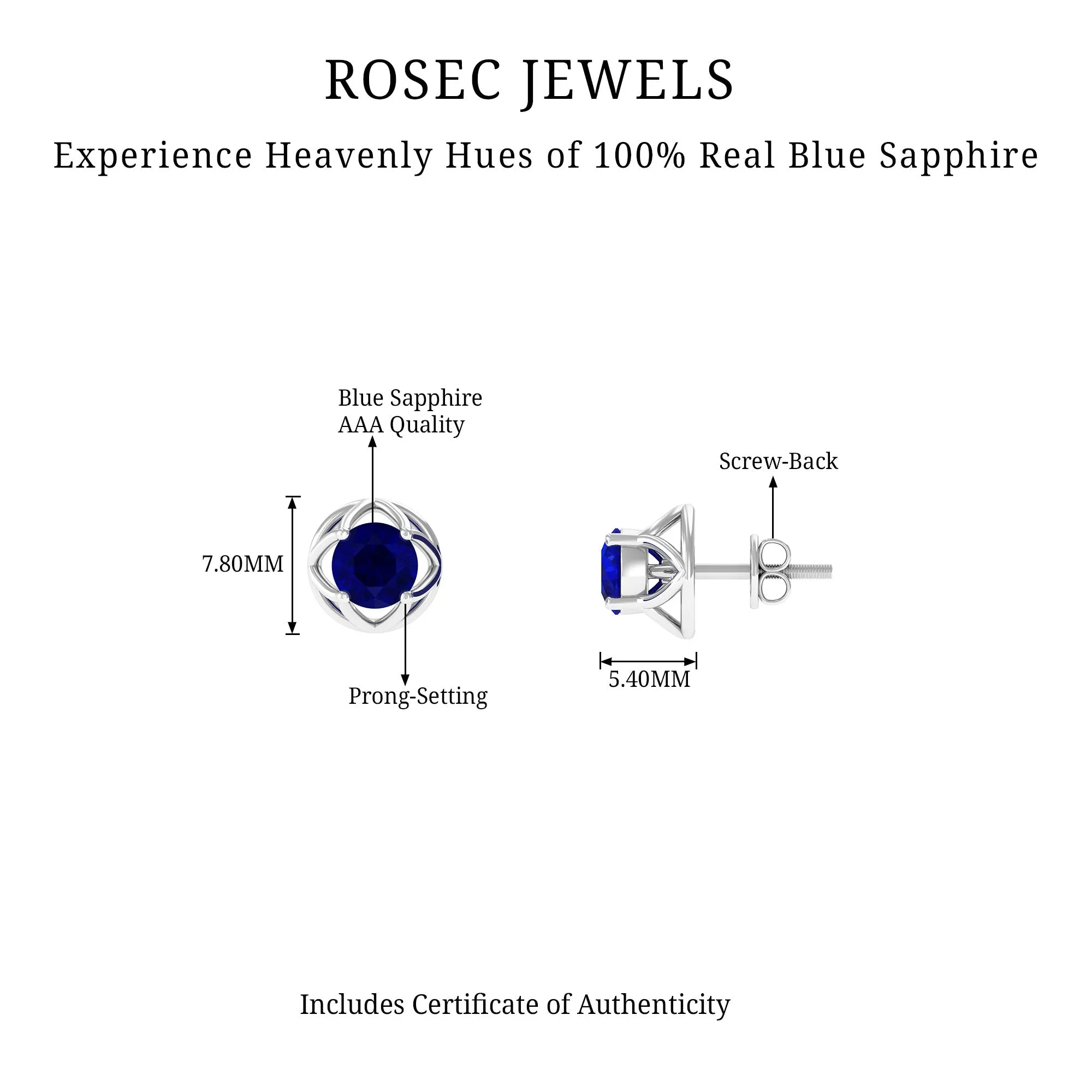 2 CT Blue Sapphire Solitaire Vintage Stud Earrings