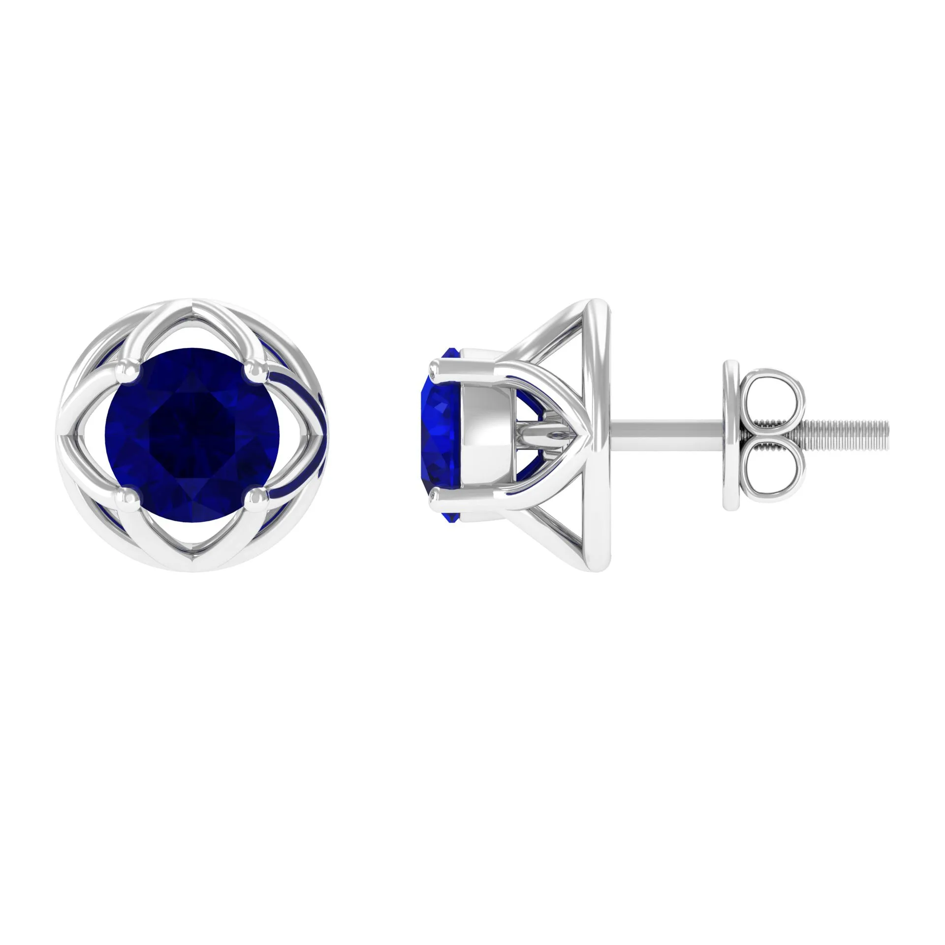 2 CT Blue Sapphire Solitaire Vintage Stud Earrings