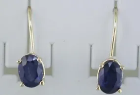 2.0CT AAA SAPPHIRE 14KT YELLOW GOLD 3D OVAL CLASSIC LEVERBACK HANGING EARRINGS