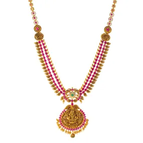 22k Yellow Gold, Emerald, Ruby & CZ Temple Necklace (90.1gm)