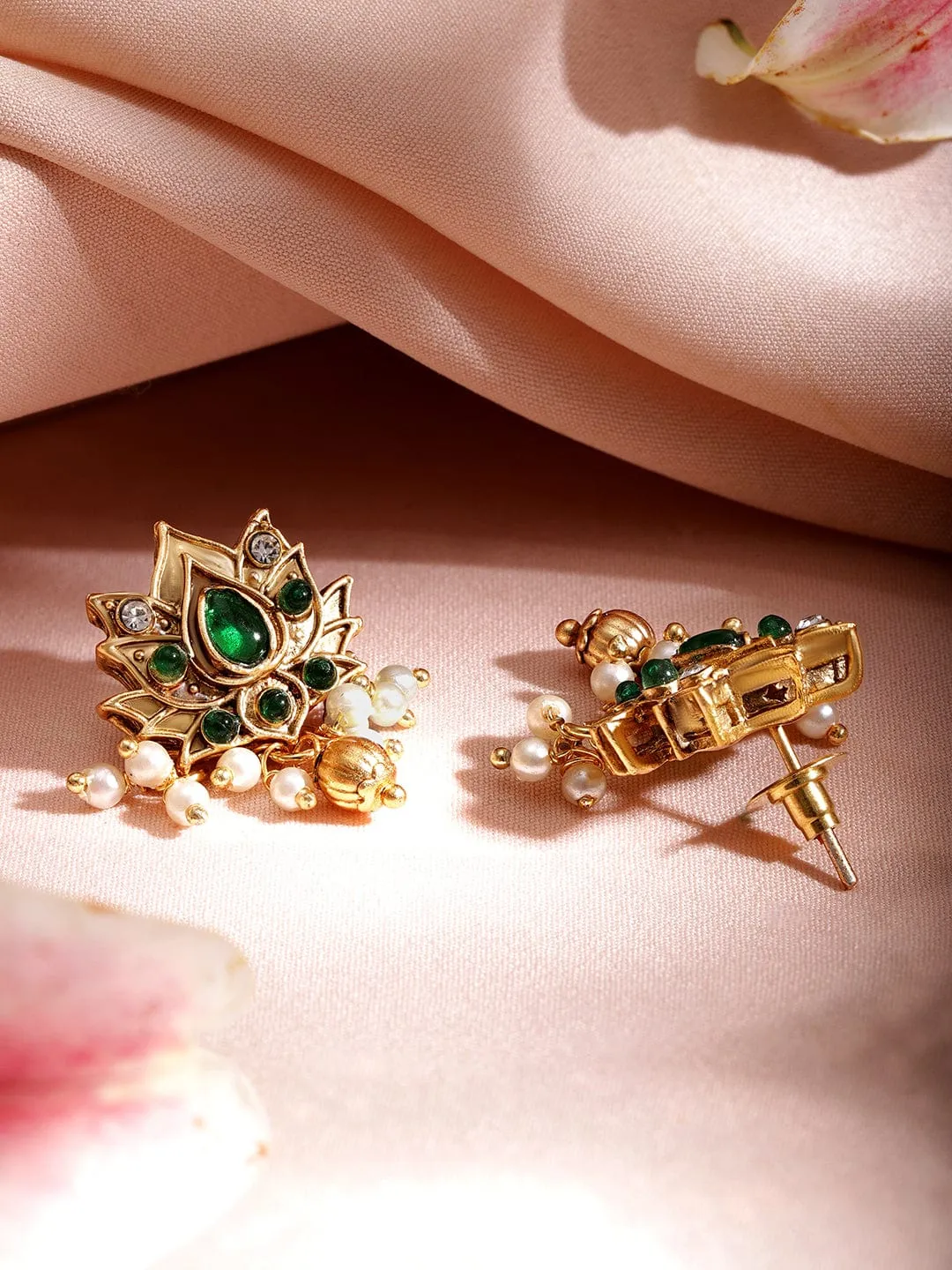 22KT Gold Plated Brass Emerald Studded Jewellery Set