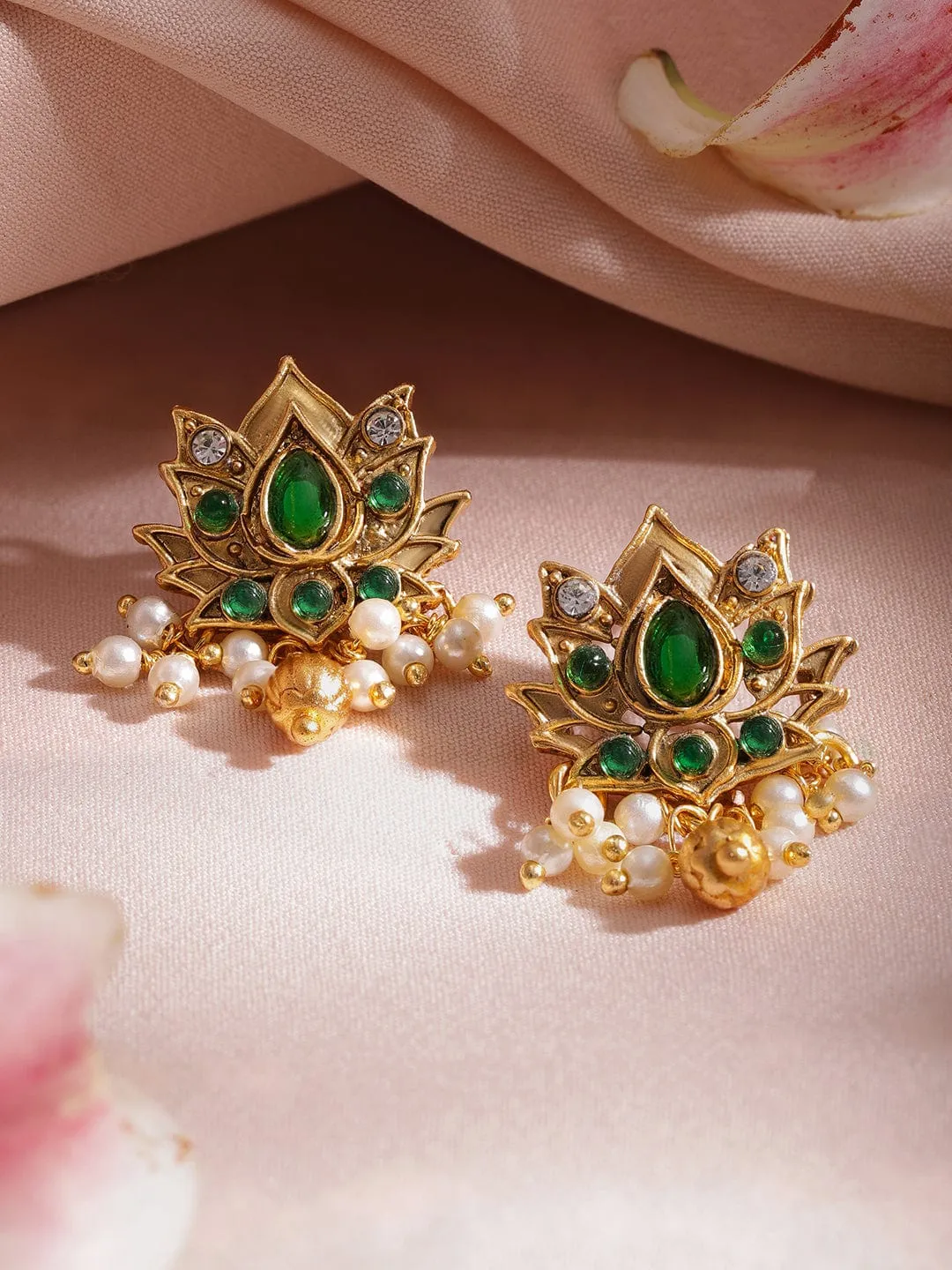 22KT Gold Plated Brass Emerald Studded Jewellery Set