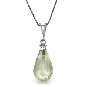 2.3 Carat 14K Solid White Gold Necklace Natural Diamond Green Amethyst