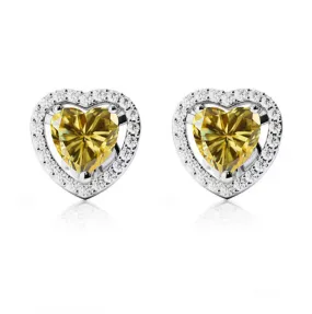 24k White Gold Plated 3 Ct Created Halo Heart Yellow Sapphire Stud Earrings