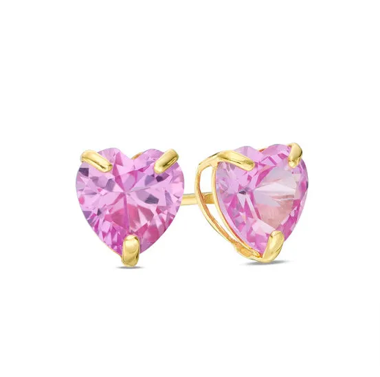 24k Yellow Gold Plated 2 Cttw Pink Sapphire Heart Stud Earrings