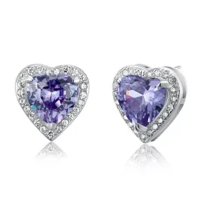 3 Carat Simulated Diamond Purple Sapphire 925 Sterling Silver Heart Stud Earrings