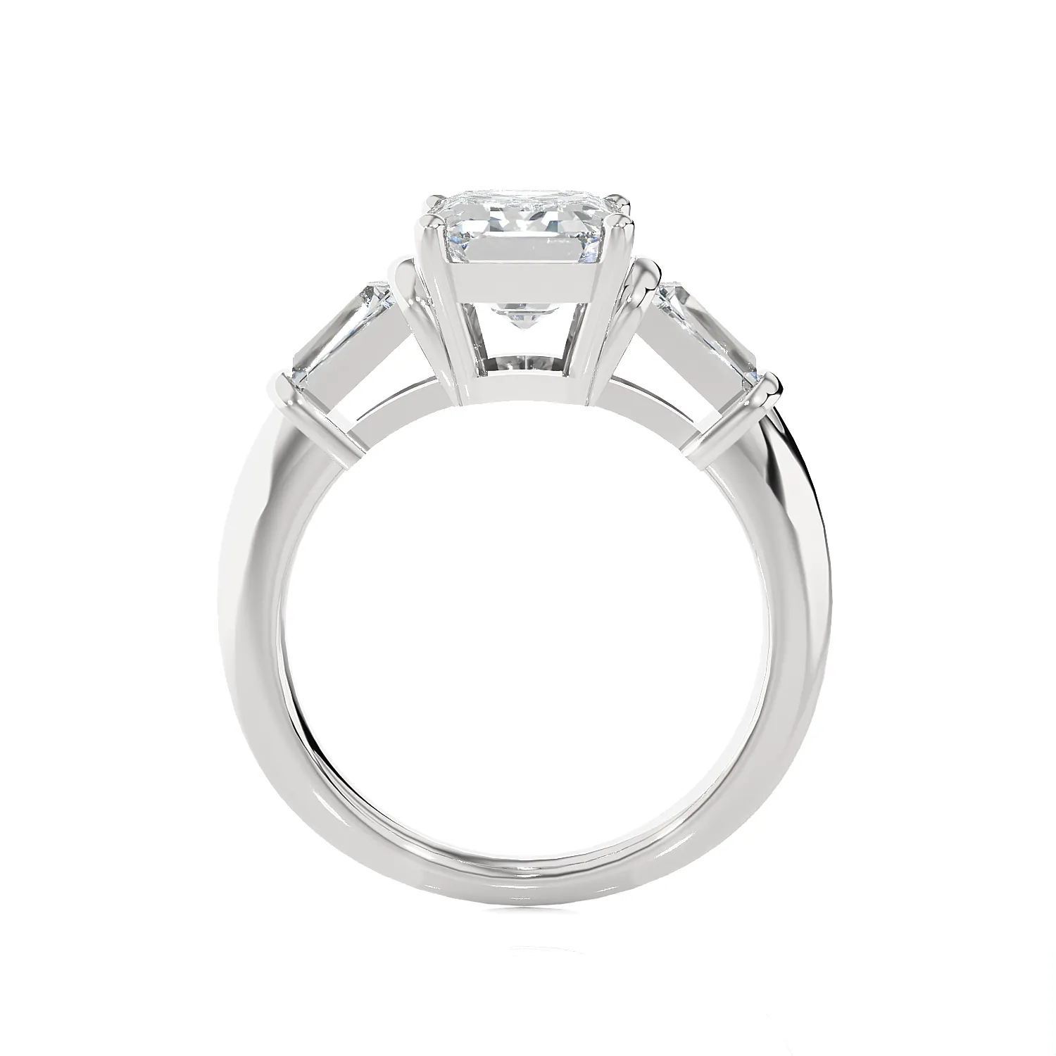 3 ctw Emerald-Cut with Tapered Baguette Three Stone Lab Grown Diamond Ring