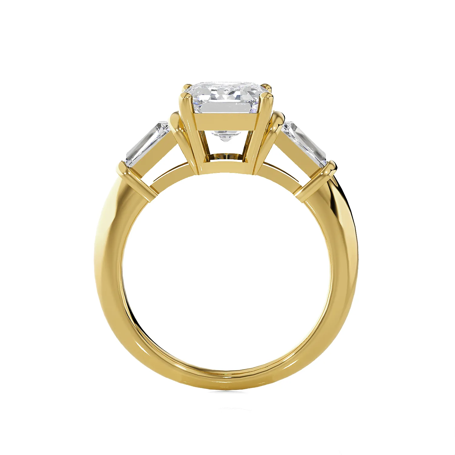 3 ctw Emerald-Cut with Tapered Baguette Three Stone Lab Grown Diamond Ring