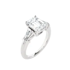 3 ctw Emerald-Cut with Tapered Baguette Three Stone Lab Grown Diamond Ring