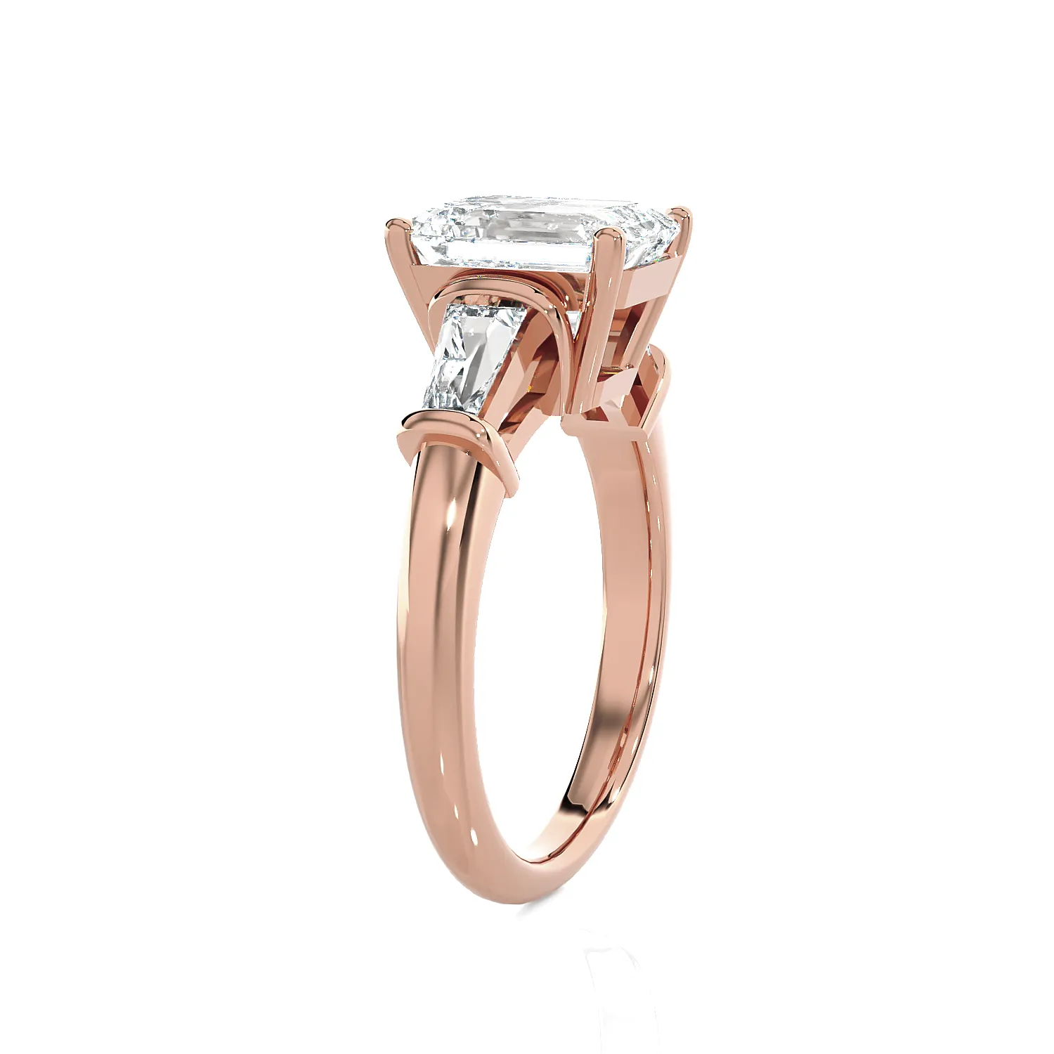 3 ctw Emerald-Cut with Tapered Baguette Three Stone Lab Grown Diamond Ring