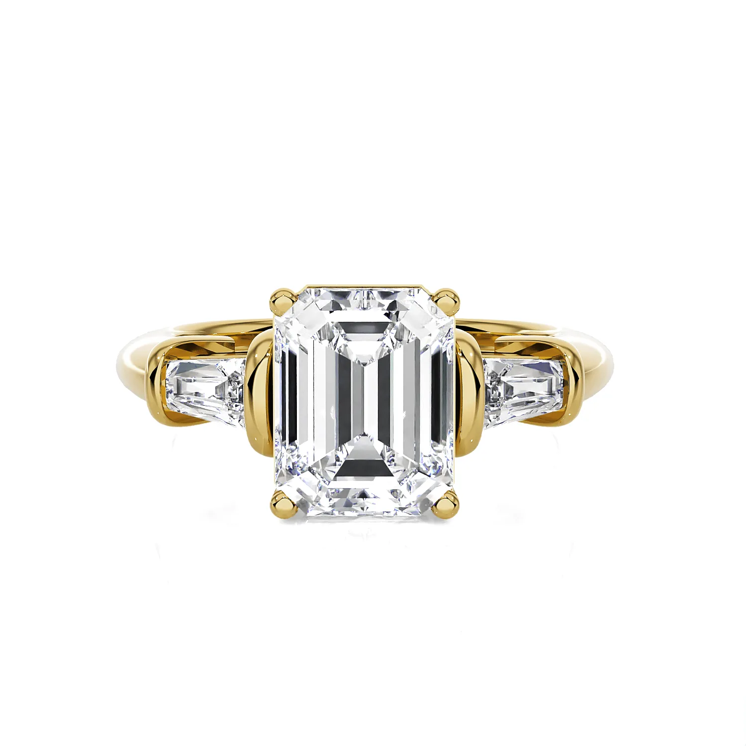 3 ctw Emerald-Cut with Tapered Baguette Three Stone Lab Grown Diamond Ring