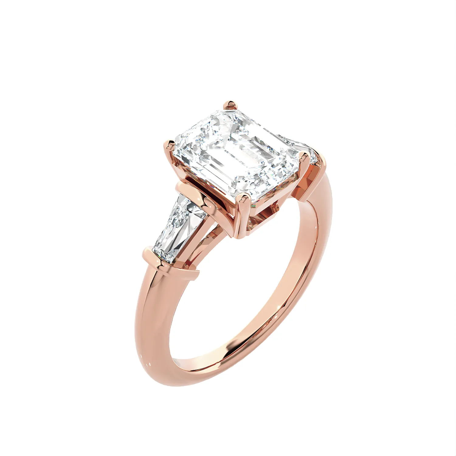 3 ctw Emerald-Cut with Tapered Baguette Three Stone Lab Grown Diamond Ring