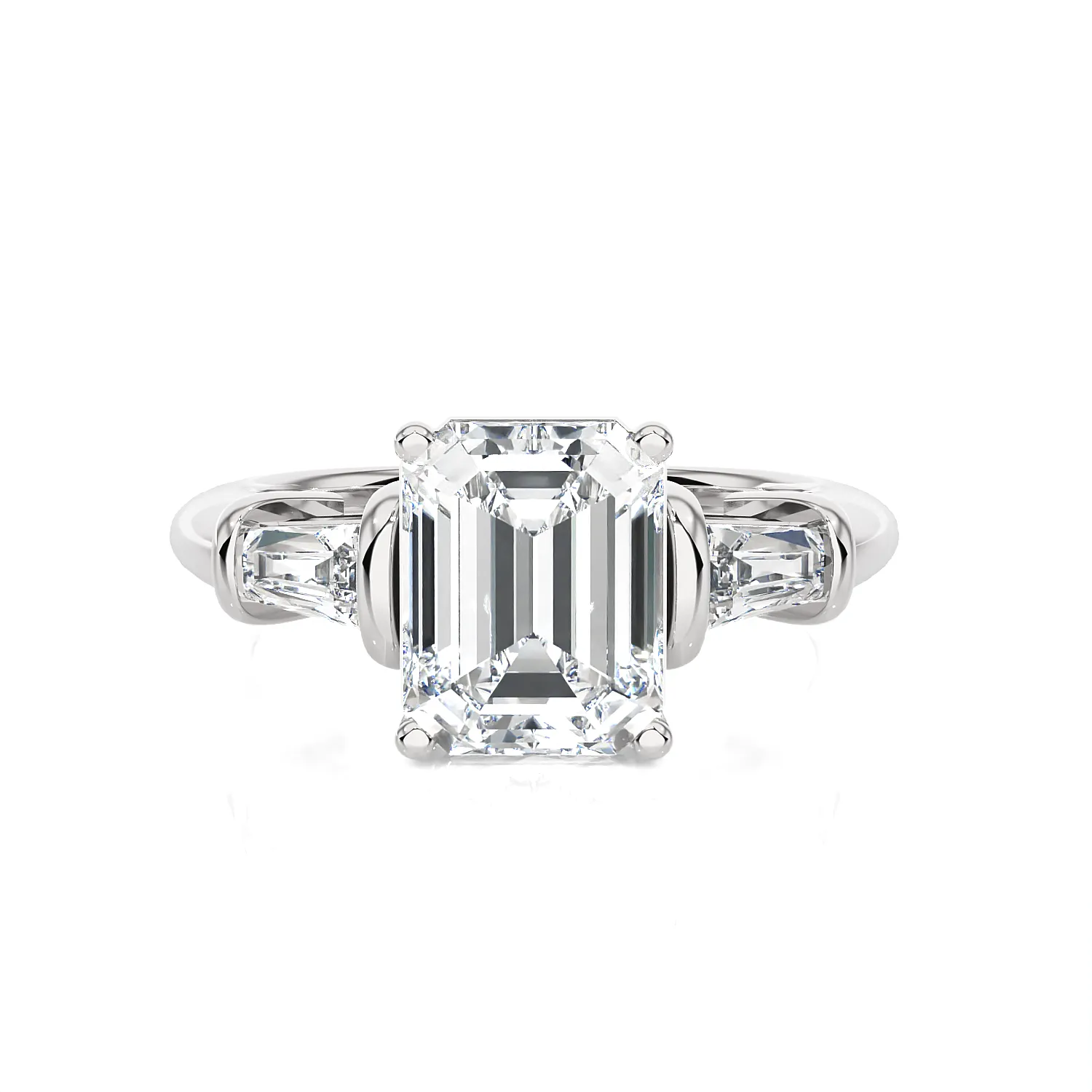 3 ctw Emerald-Cut with Tapered Baguette Three Stone Lab Grown Diamond Ring