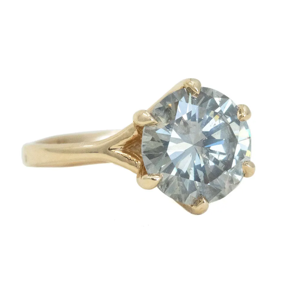 3.03ct Grey Diamond Six Prong Split Shank Solitaire In 14k Yellow Gold