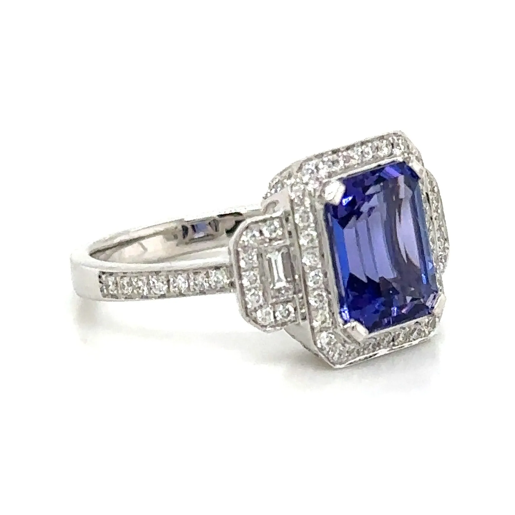 3.26carat Tanzanite Emerald Cut Center Three Stone Diamond Ring