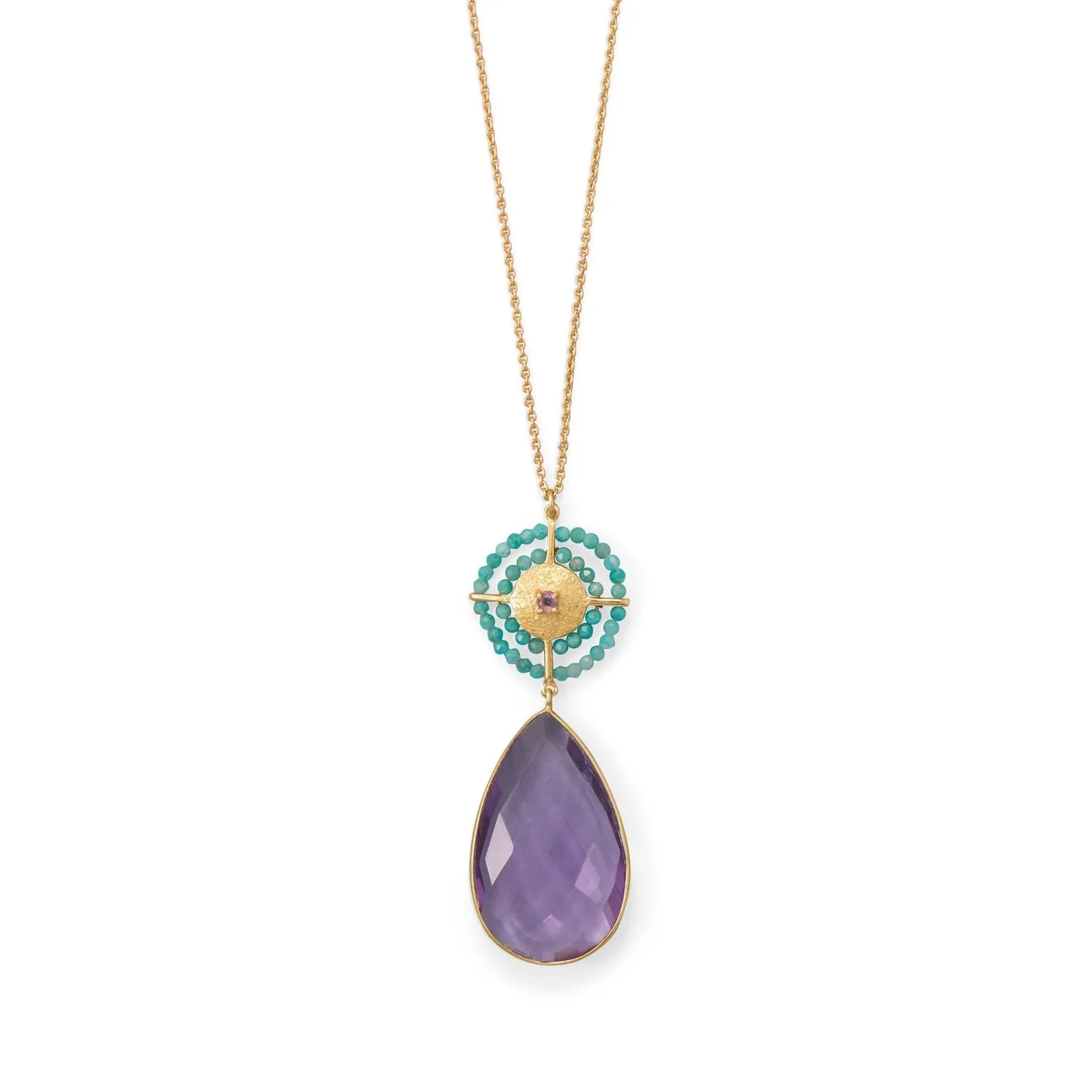 32" 14 Karat Gold Plated Amethyst and Amazonite Necklace