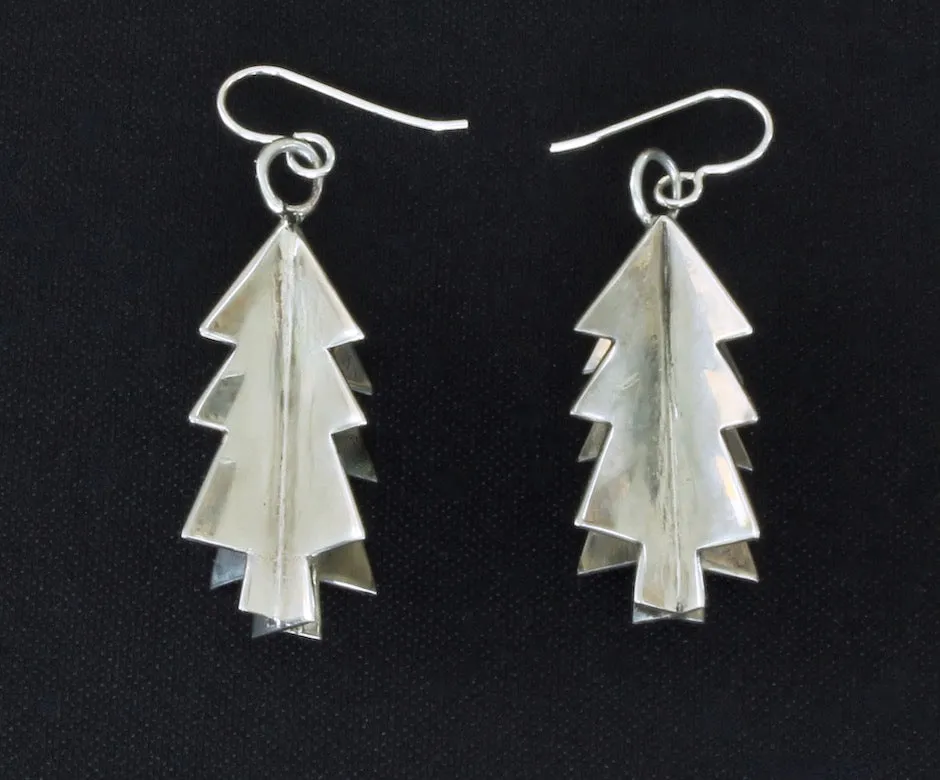 3D Polished Sterling Silver Christmas Tree Earrings with Sterling Silver Earring Wires