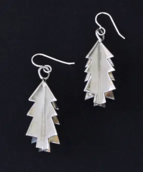 3D Polished Sterling Silver Christmas Tree Earrings with Sterling Silver Earring Wires