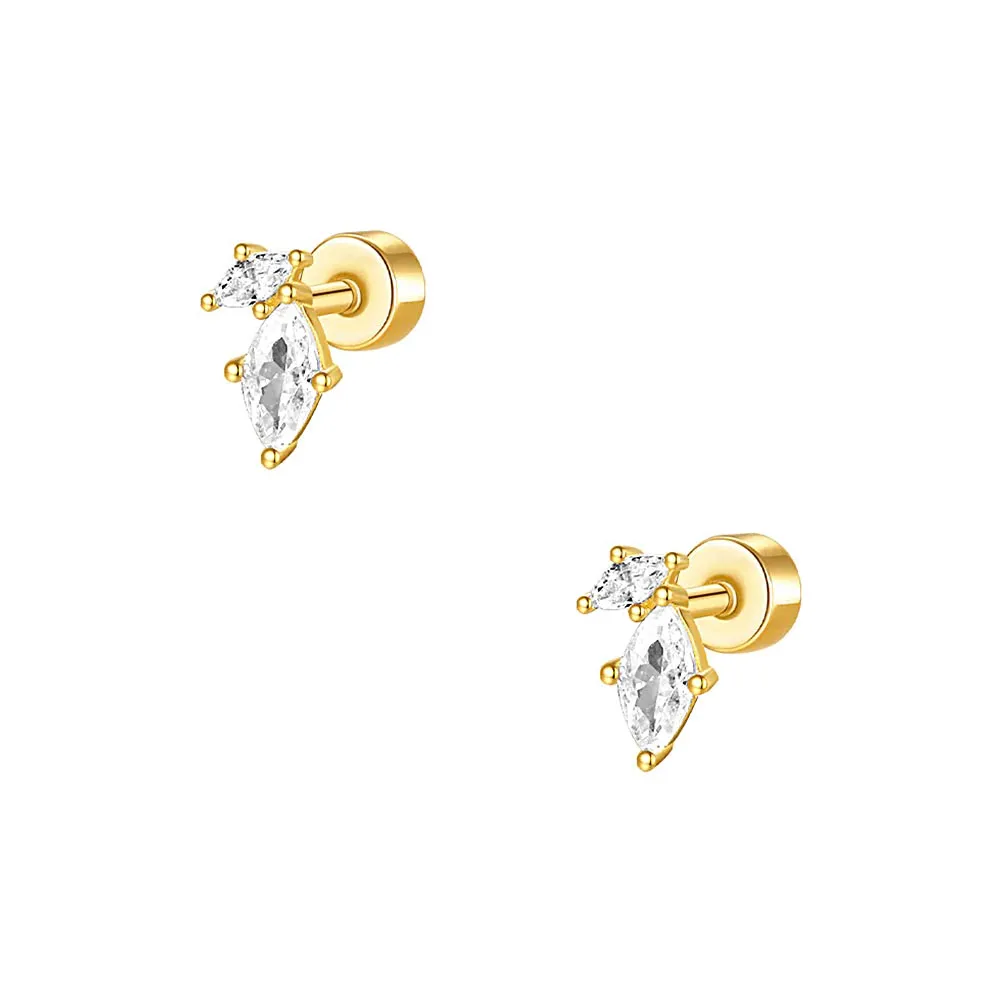 925 Silver Quad CZ Diamond Flat Back Earrings