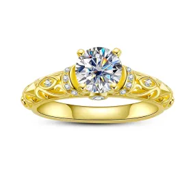 925 Sterling Silver 1 Carat Moissanite Ring Woman Yellow Color Wedding Bands Engagement Gift