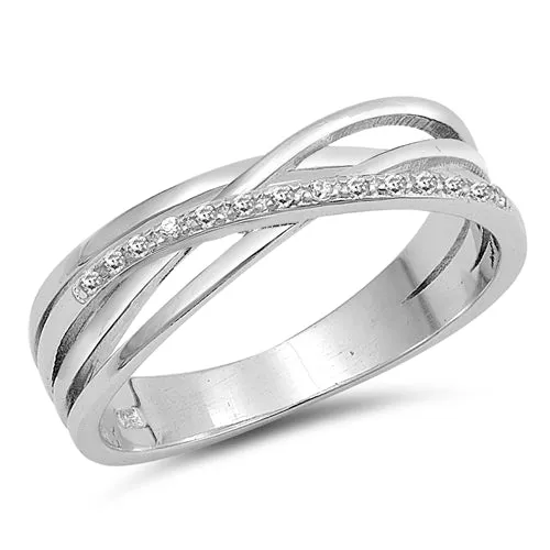 925 Sterling Silver Infinity &  Wavy Abstract Infinity Ring With Clear CZ