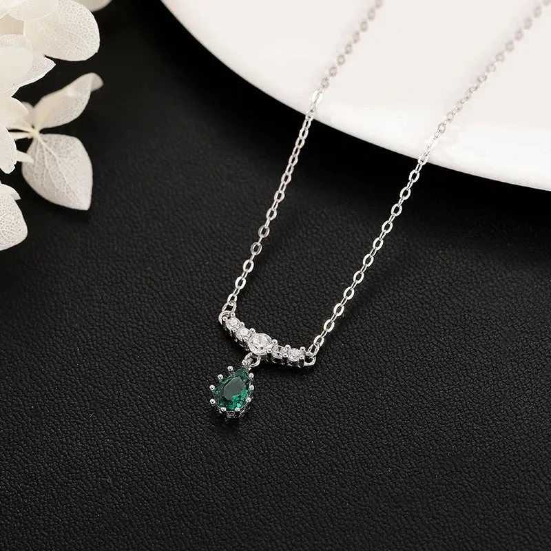 925 Sterling Silver Necklace Charm Jewelry - Emerald Water Drop Pendant - Xm273