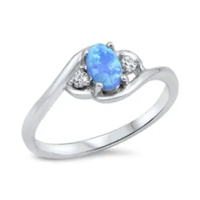 925 Sterling Silver Ring With Blue Opal & CZ