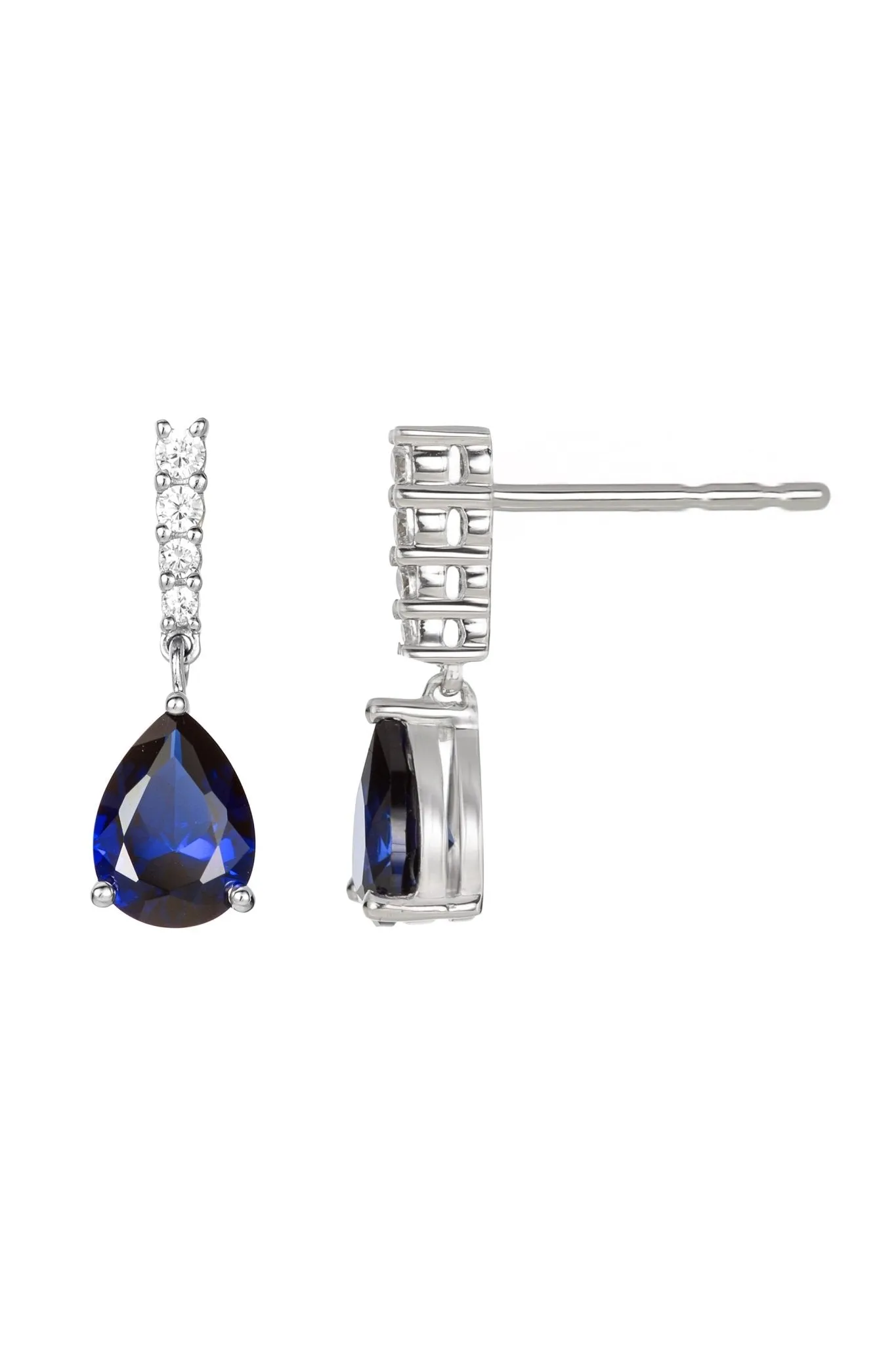 9ct White Gold Created Sapphire and 0.14ct Diamond Drop Earrings