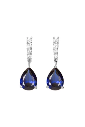 9ct White Gold Created Sapphire and 0.14ct Diamond Drop Earrings