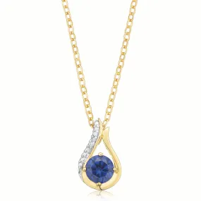 9ct Yellow Gold 6mm Created Sapphire Diamond Set Pendant