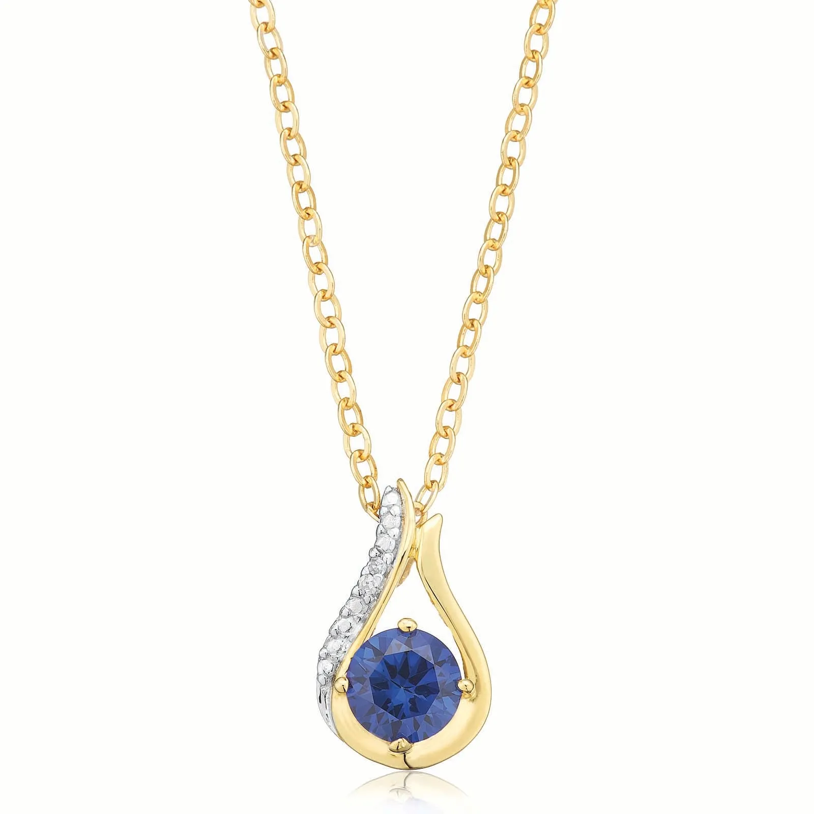 9ct Yellow Gold 6mm Created Sapphire Diamond Set Pendant