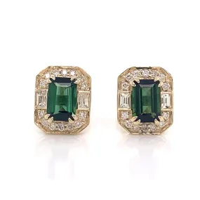 9ct Yellow Gold Earth Grown 1.20ct Green Tourmaline And Diamond Earrings