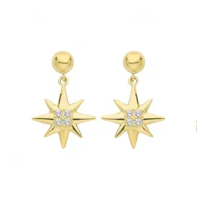 9ct Yellow Gold Zirconia Star Drop Earrings ES696