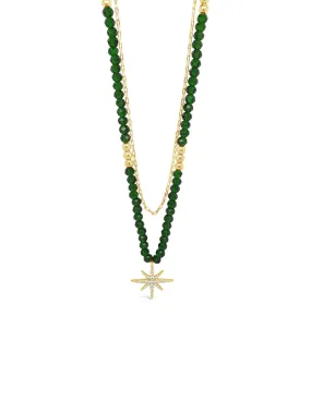 Absolute Star Double Strand Green Beaded Necklace N2217EM