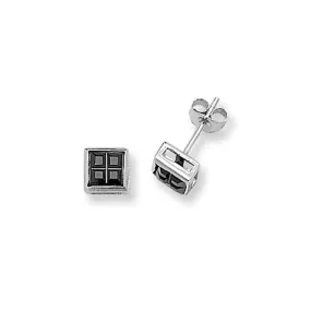 Acotis Silver Stud Earrings Square Black Zirconia G5295BK